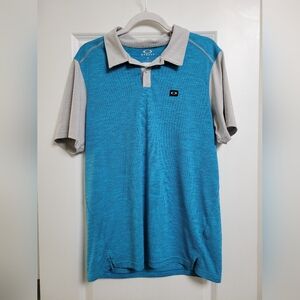 Oakley Blue and Gray Polo Shirt Textured Design